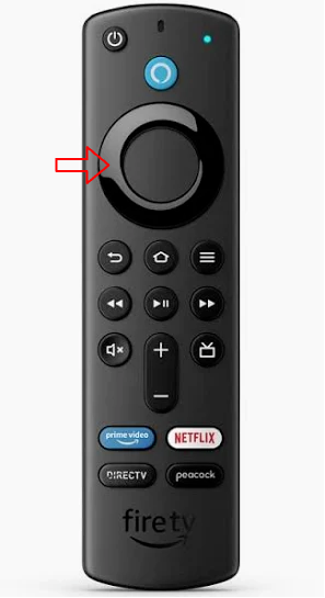 この図は、Amazon Fire TV Stickの黒い円形の方向パッド(D-Pad)を示しています