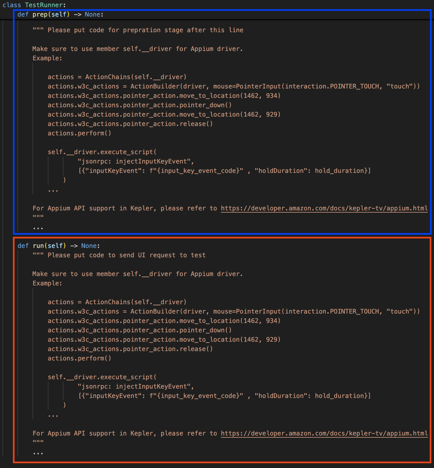 この図はTestRunnerクラスの2つのメンバーを示しています