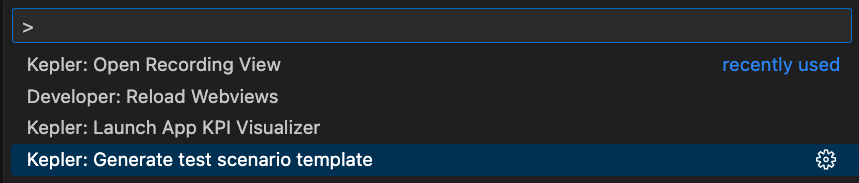 この図は、「Vega: Generate test scenario template」と入力するコマンドパレットを示しています
