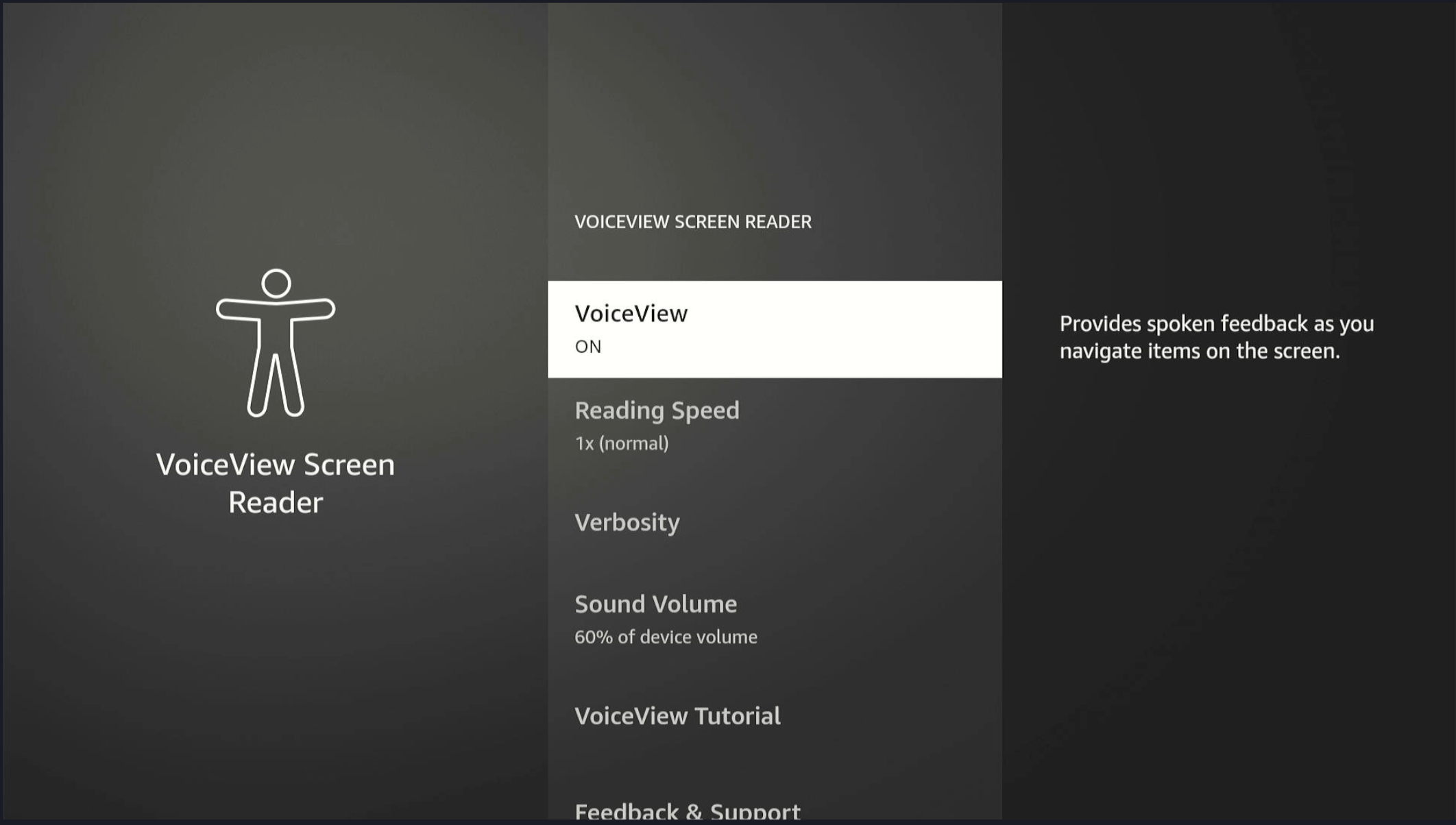 Fire TVメニューでのVoiceViewの有効化